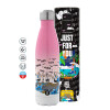 Metal mug thermos Pink/White (Stainless steel), double wall, 500ml