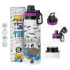 Metallic water bottle with safety lid, 850ml aluminum