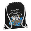 Backpack pouch GYMBAG Black, with pocket (40x48cm) & thick white cords
