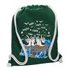 Backpack pouch GYMBAG BOTTLE GREEN, with pocket (40x48cm) & thick white cords
