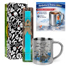 Easter Set, metallic thermal cup (300ml) & aromatic flat Easter candle (30cm) (TURQUOISE)