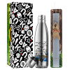 Easter Set, metallic stainless thermos flask (500ml) & scented flat Easter candle (30cm) (GRAY)