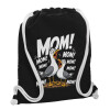 Backpack pouch GYMBAG Black, with pocket (40x48cm) & thick white cords