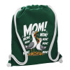 Backpack pouch GYMBAG BOTTLE GREEN, with pocket (40x48cm) & thick white cords