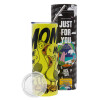 Neon Yellow Travel Tumbler, with metal straw (Stainless steel 304 Food grade, BPA free, 600ml)