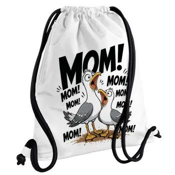 Mom! Το Κάλεσμα των Γλάρων, Backpack pouch GYMBAG white, with pocket (40x48cm) & thick cords