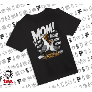Mom! Το Κάλεσμα των Γλάρων, BLACK childrens T-Shirt made of 100% cotton, for every day. Vegan & OEKO-TEX certified.