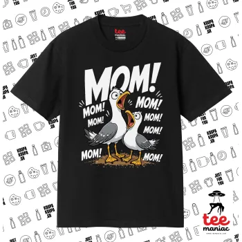 Mom! Το Κάλεσμα των Γλάρων, ΜΑΥΡΟ Κλασικό T-Shirt, διπλής ραφής, χωρίς πλευρικές ραφές από 100% βαμβάκι. Vegan & OEKO-TEX πιστοποιημένο.
