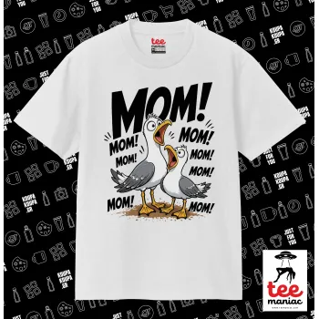 Mom! Το Κάλεσμα των Γλάρων, ΛΕΥΚΟ Κλασικό T-Shirt, διπλής ραφής, χωρίς πλευρικές ραφές από 100% βαμβάκι. Vegan & OEKO-TEX πιστοποιημένο.