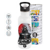 White water bottle with straw, stainless steel 600ml