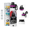 Metallic water bottle with safety lid, 850ml aluminum