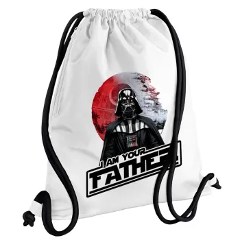 Star Wars, I Am Your Father, Backpack pouch GYMBAG white, with pocket (40x48cm) & thick cords