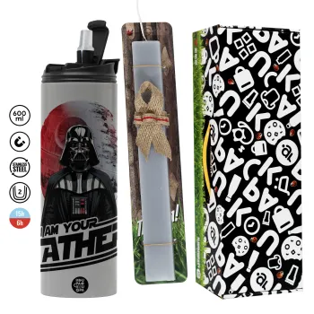 Star Wars, I Am Your Father, Πασχαλινή Λαμπάδα με Travel Tumbler θερμό (600ml, BPA free) & κερί αρωματικό πλακέ (30cm) (ΓΚΡΙ)