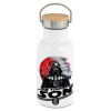 Metallic thermos (Stainless steel) White with wooden lid (bamboo), double-walled, 350ml