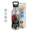 Water bottle Silver with straw, stainless steel 600ml