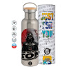 Stainless steel Silver with wooden lid (bamboo), double wall, 750ml