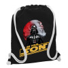 Backpack pouch GYMBAG Black, with pocket (40x48cm) & thick white cords