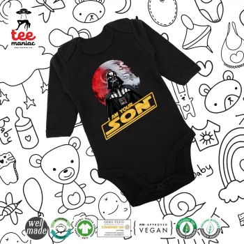 Star Wars, I Am Your Son, Μακρυμάνικο βρεφικό φορμάκι, 0-18 μηνών, ΜΑΥΡΟ, 100% Organic Cotton