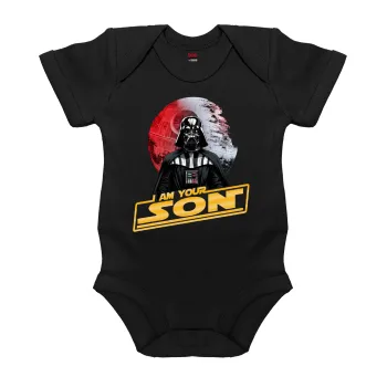 Star Wars, I Am Your Son, Βρεφικό φορμάκι μωρού, 0-18 μηνών, ΜΑΥΡΟ, 100% Organic Cotton, κοντομάνικο
