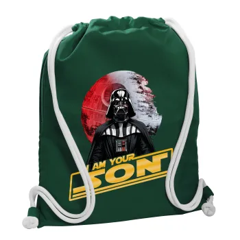 Star Wars, I Am Your Son, Backpack pouch GYMBAG BOTTLE GREEN, with pocket (40x48cm) & thick white cords