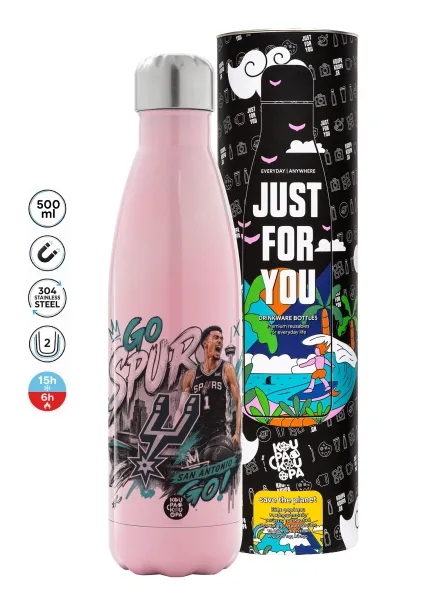 Victor Wembanyama Basketball — Metal mug thermos Pink Iridiscent (Stainless steel), double wall, 500ml