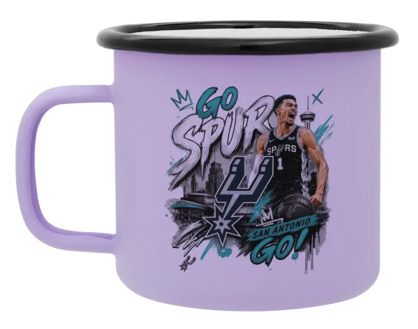 Victor Wembanyama Basketball — Metal enamel mug, matte light pastel purple, 360ml