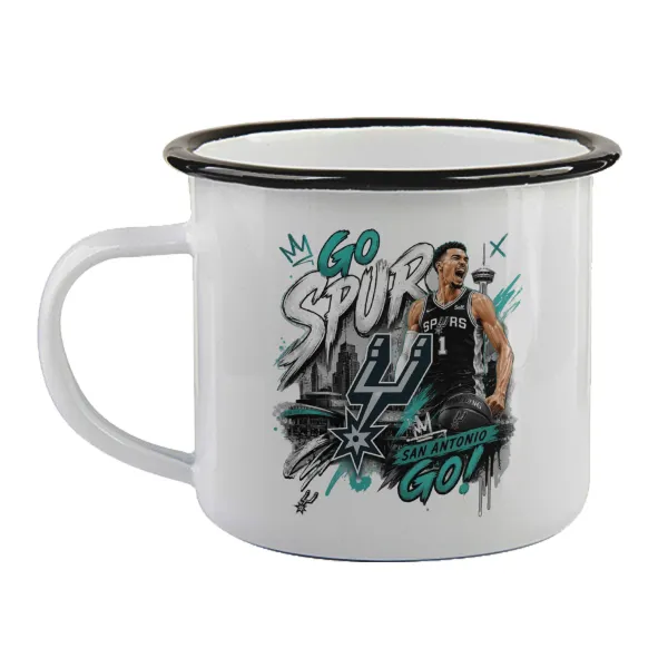 Victor Wembanyama Basketball — Enamel mug with black rim, 360ml