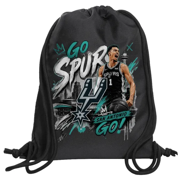 Victor Wembanyama Basketball — Τσάντα πλάτης πουγκί GYMBAG Μαύρη, με τσέπη (40x48cm) & χονδρά κορδόνια
