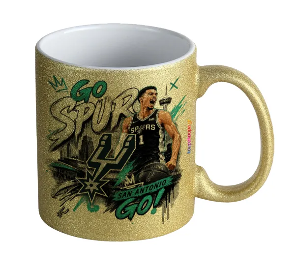 Victor Wembanyama Basketball — Gold glitter mug that sparkles, ceramic, 330ml