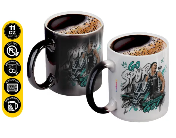 Victor Wembanyama Basketball — Color changing magic Mug, ceramic, 330ml when adding hot liquid inside, the black colour desappears (1 pcs)