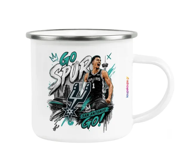 Victor Wembanyama Basketball — Κούπα Μεταλλική εμαγιέ λευκη 360ml