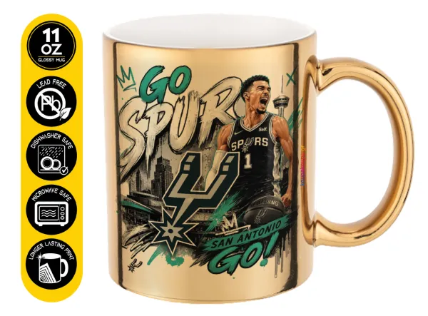 Victor Wembanyama Basketball — Mug ceramic, gold mirror, 330ml