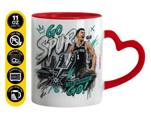 Victor Wembanyama Basketball — Mug heart red handle, ceramic, 330ml