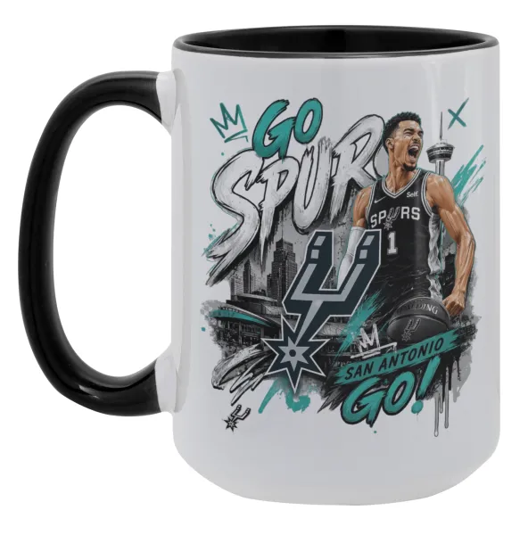Victor Wembanyama Basketball — Mega mug 15oz, black ceramic, 450ml