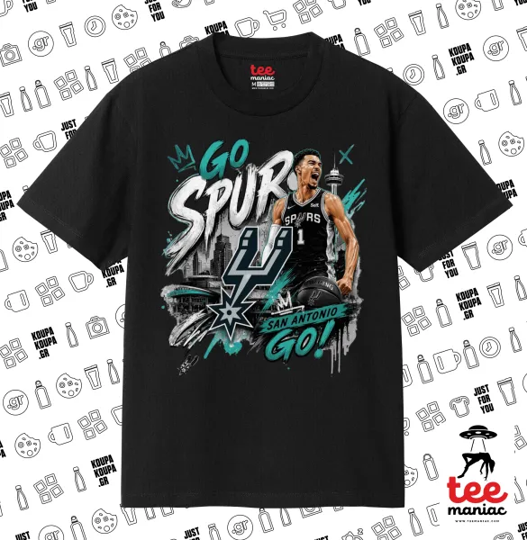 Victor Wembanyama Basketball — ΜΑΥΡΟ Κλασικό T-Shirt, διπλής ραφής, χωρίς πλευρικές ραφές από 100% βαμβάκι. Vegan & OEKO-TEX πιστοποιημένο.