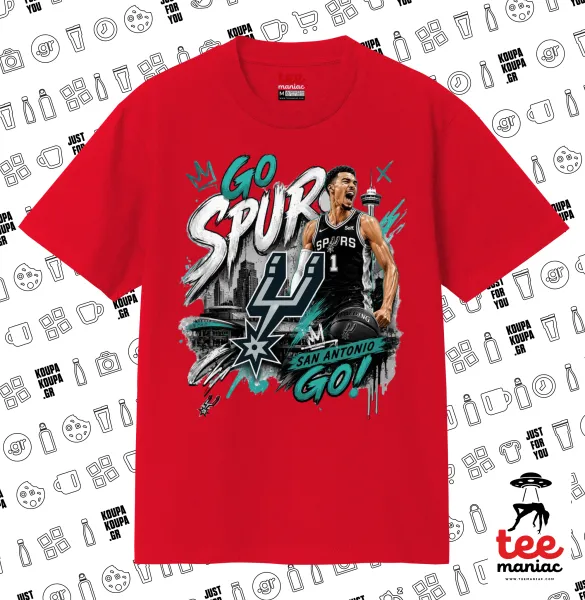 Victor Wembanyama Basketball — ΚΟΚΚΙΝΟ Κλασικό T-Shirt, διπλής ραφής, χωρίς πλευρικές ραφές από 100% βαμβάκι. Vegan & OEKO-TEX πιστοποιημένο.