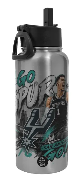 Victor Wembanyama Basketball — Metal mug thermo Silver with Straw and Spout Lid (Stainless steel), double wall, 950ml