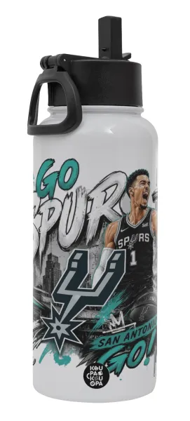 Victor Wembanyama Basketball — Metal mug thermo White with Straw and Spout Lid (Stainless steel), double wall, 950ml