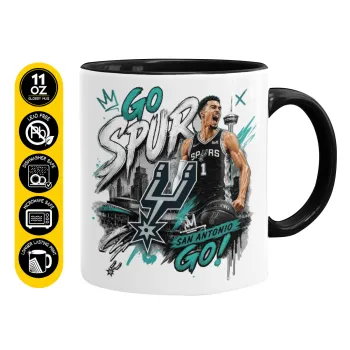 Victor Wembanyama Basketball, Κούπα χρωματιστή μαύρη, κεραμική, 330ml