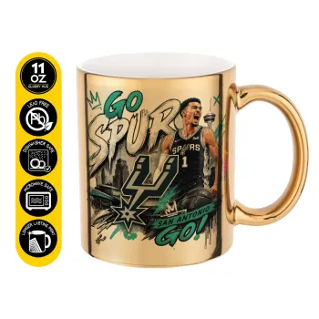 Victor Wembanyama Basketball, Κούπα κεραμική, χρυσή καθρέπτης, 330ml
