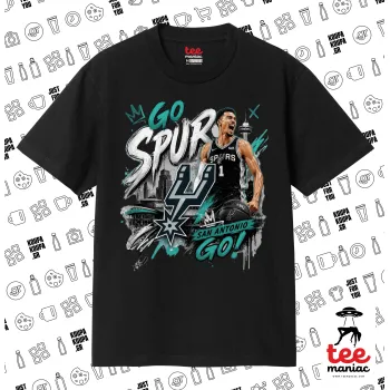 Victor Wembanyama Basketball, ΜΑΥΡΟ Κλασικό T-Shirt, διπλής ραφής, χωρίς πλευρικές ραφές από 100% βαμβάκι. Vegan & OEKO-TEX πιστοποιημένο.