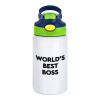World's best boss, Παιδικό παγούρι θερμό, ανοξείδωτο, με καλαμάκι ασφαλείας, πράσινο/μπλε (350ml)