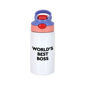 World's best boss, Παιδικό παγούρι θερμό, ανοξείδωτο, με καλαμάκι ασφαλείας, ροζ/μωβ (350ml)