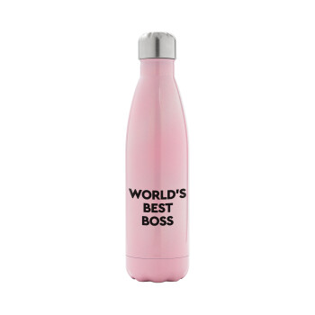 World's best boss, Metal mug thermos Pink Iridiscent (Stainless steel), double wall, 500ml