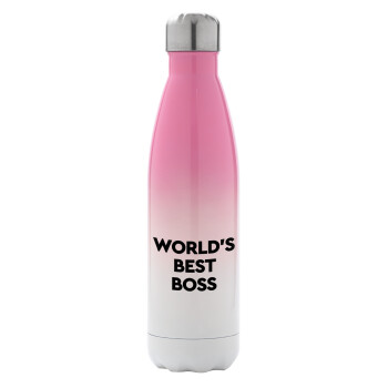 World's best boss, Metal mug thermos Pink/White (Stainless steel), double wall, 500ml