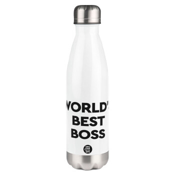 World's best boss, Μεταλλικό παγούρι θερμός Λευκό (Stainless steel), διπλού τοιχώματος, 500ml