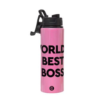 World's best boss, Metallic water bottle with safety lid, 850ml aluminum