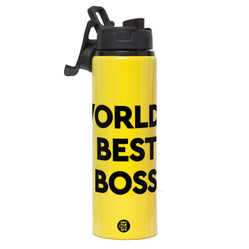 World's best boss, Metallic water bottle with safety lid, 850ml aluminum