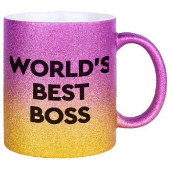 World's best boss, Κούπα Χρυσή/Ροζ Glitter, κεραμική, 330ml