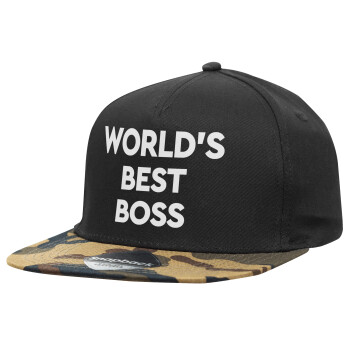 World's best boss, Καπέλο Ενηλίκων Flat Snapback Μαύρο/Παραλλαγή, (100% ΒΑΜΒΑΚΕΡΟ TWILL, ΕΝΗΛΙΚΩΝ, UNISEX, ONE SIZE)